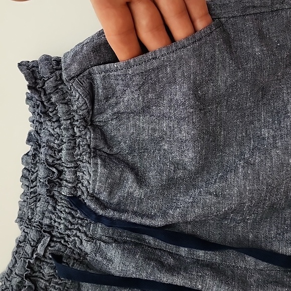 Jachs Girlfriend Blue Chambray Linen Blend Shorts Elasticized Waist Tie Sz Small - Picture 4 of 14